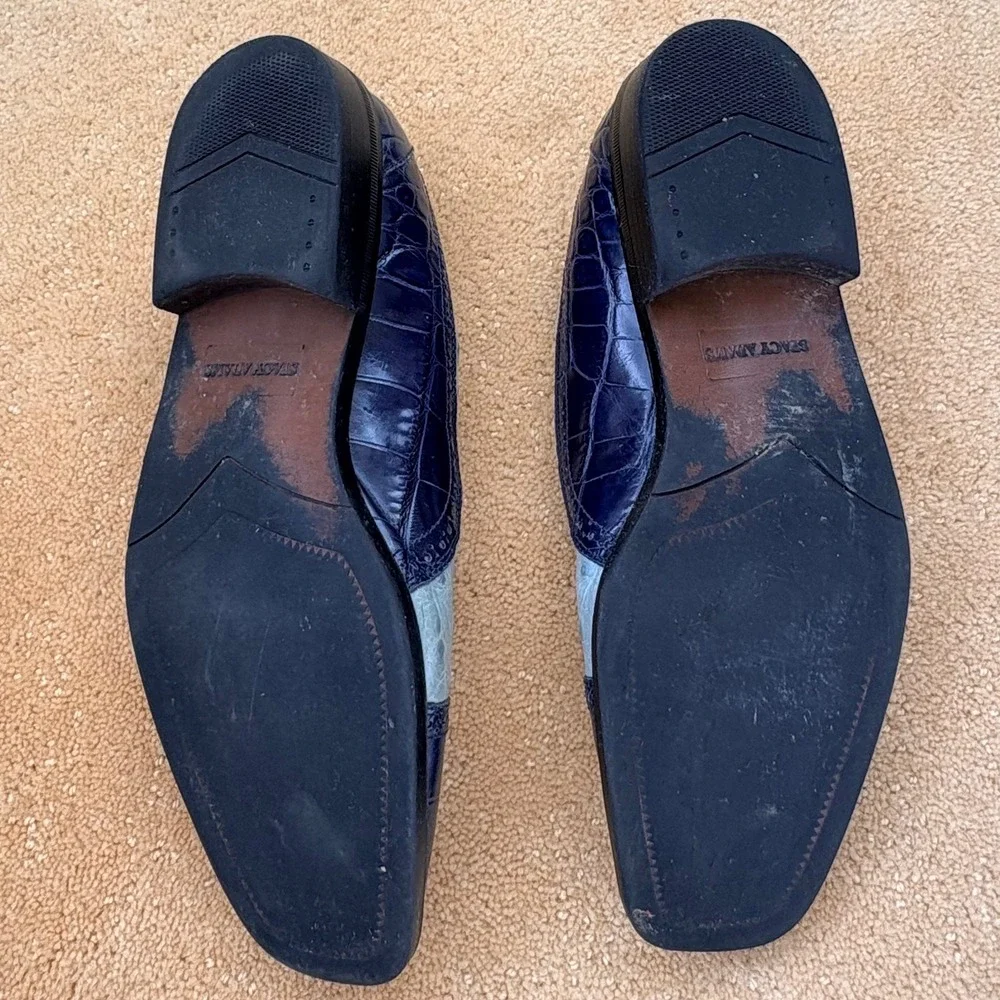 VTG Stacy Adams Mens Cap Toe Oxford Shoes Sz 10M Blue Ostrich Alligator Embossed
